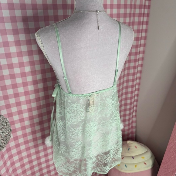 Victorias Secret Mint Green Lace Crystal Babydoll Lingerie Set🪽🎀 - Picture 6 of 8